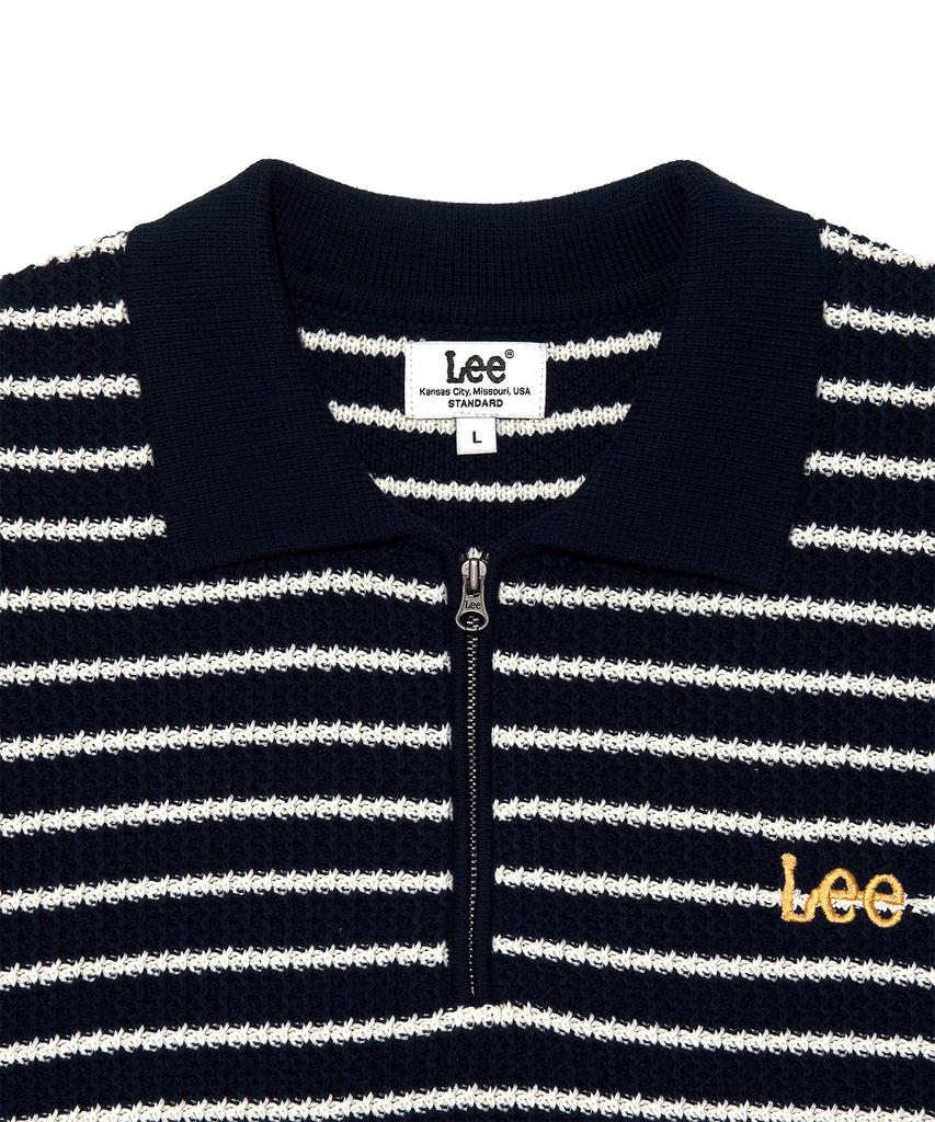 LEE Striped Half Zip Short Sleeve Knit Navy