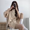 2 шт./компл. женский летний спортивный костюм с круглым вырезом и половиной рукавов, свободный топ с завязками, высокая эластичная талия, однотонный