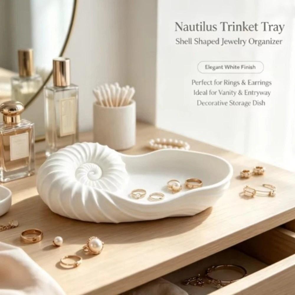 Coastal Style Jewelry Storage Tray 3D Printed Key Holder Nautilus Shell Tray Desktop Ornament