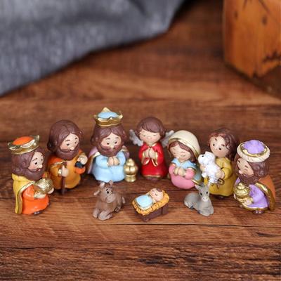 Смоляная кормушка для Рождества Миниатюрная мультяшная фигурка Рождества Светодиодные огни Ручная роспись Группа Рождества Рождественское украшение