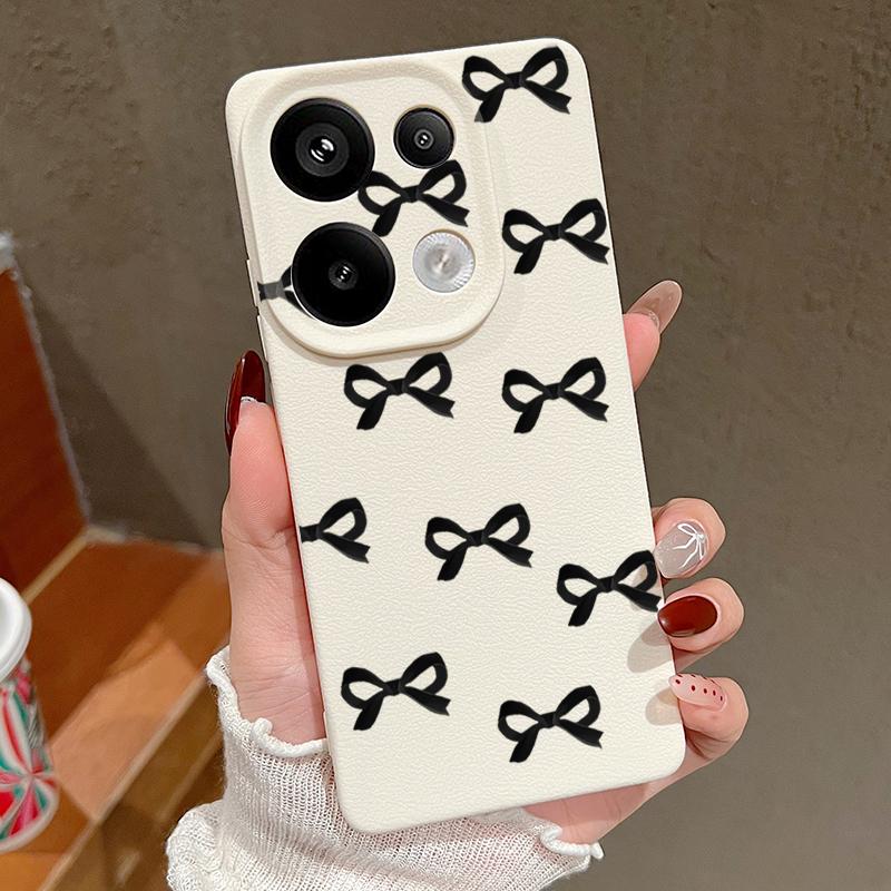 Мягкий чехол из ТПУ с принтом банта и текстурой из кожи для Xiaomi 13T Pro Poco X7 X6 M6 Pro Redmi Note 14 Pro 13 12 11, матовый тонкий противоударный чехол для телефона
