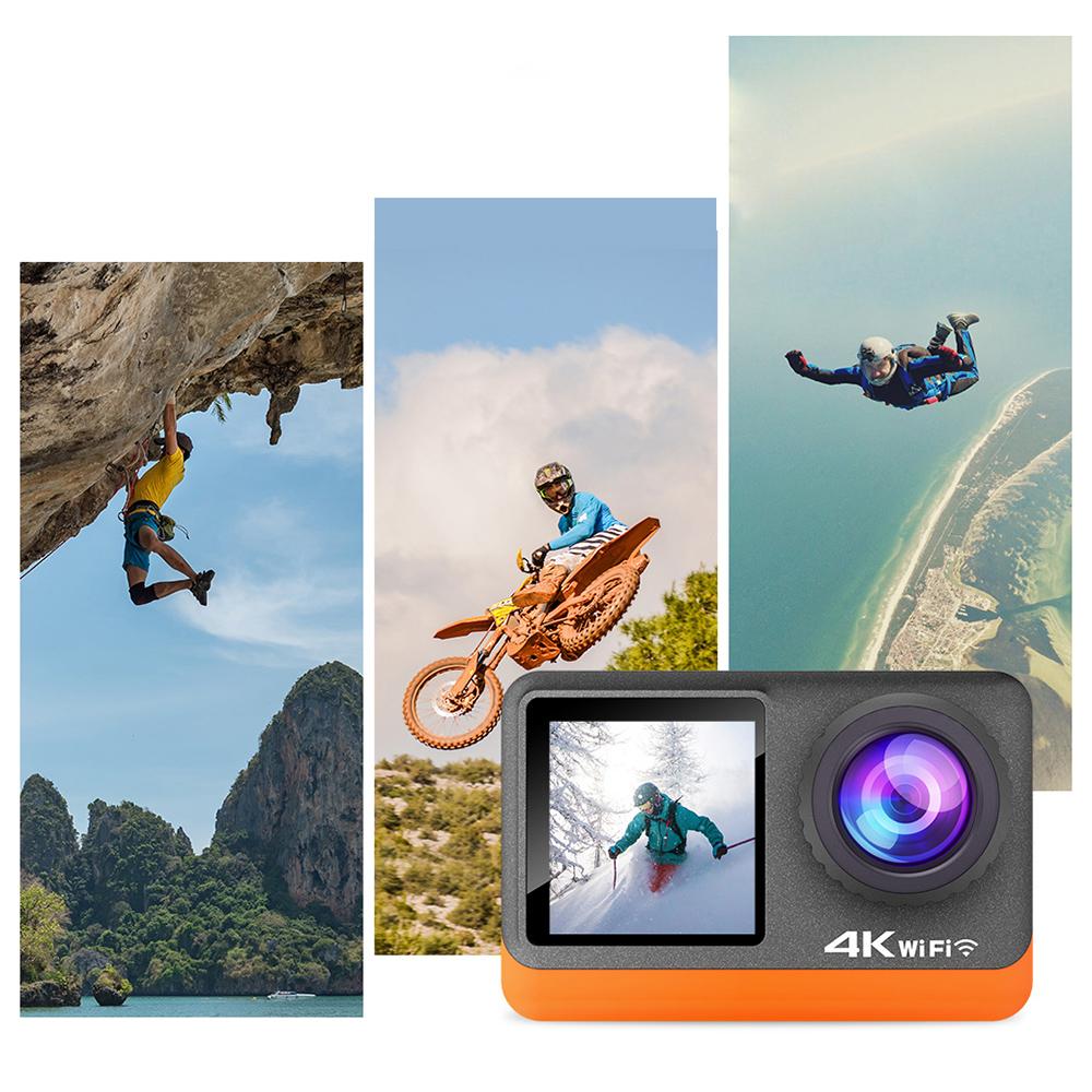 Экшн-камера 4K Ultra HD, 24 МП, водонепроницаемая, с защитой от тряски, с 2,0-дюймовым сенсорным экраном, двойной экран