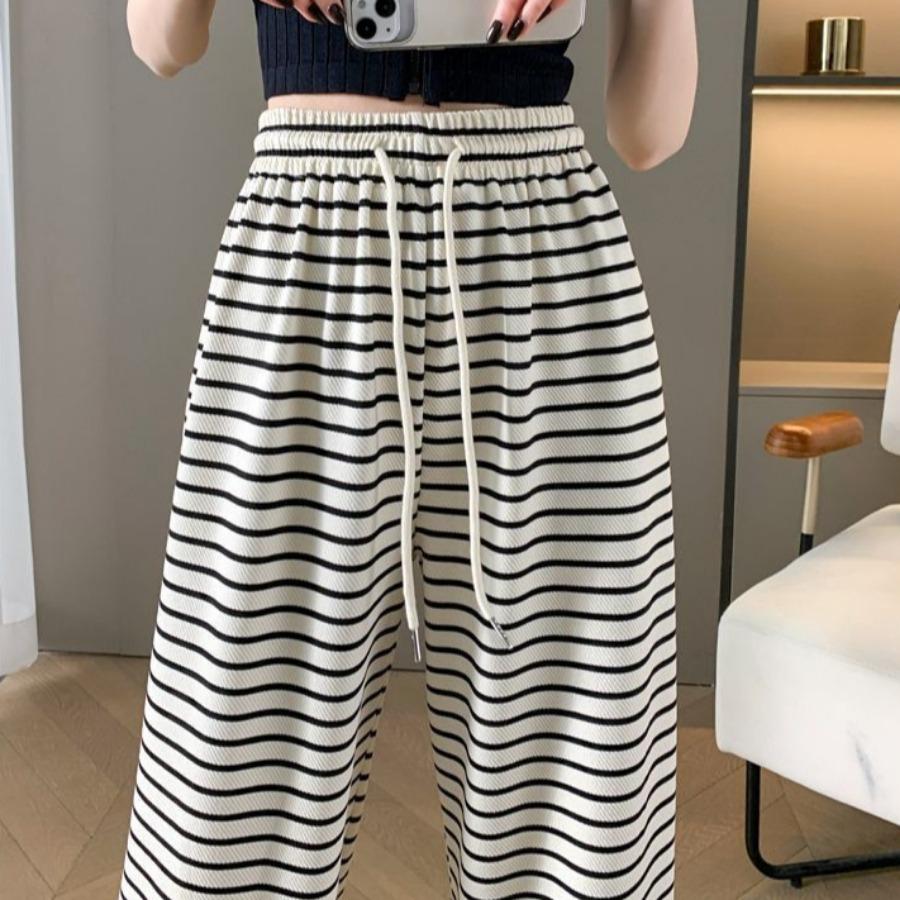 Широкие брюки в черно-белую полоску для женщин, весна-лето, прямые свободные повседневные брюки, универсальные брюки с принтом зебры