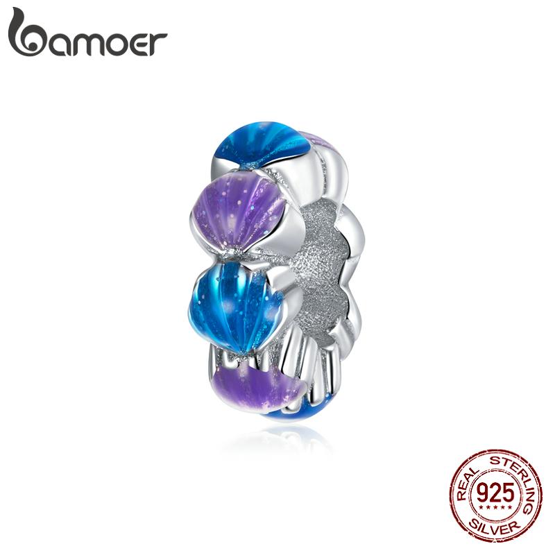 BAMOER стерлингового серебра 925 пробы, синий, фиолетовый, эмаль, бусины-ракушки мечты, очаровательная бусина для оригинального браслета 3 мм