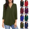 Women's Loose V-neck Three-quarter Sleeve Solid Color Summer Chiffon Shirt