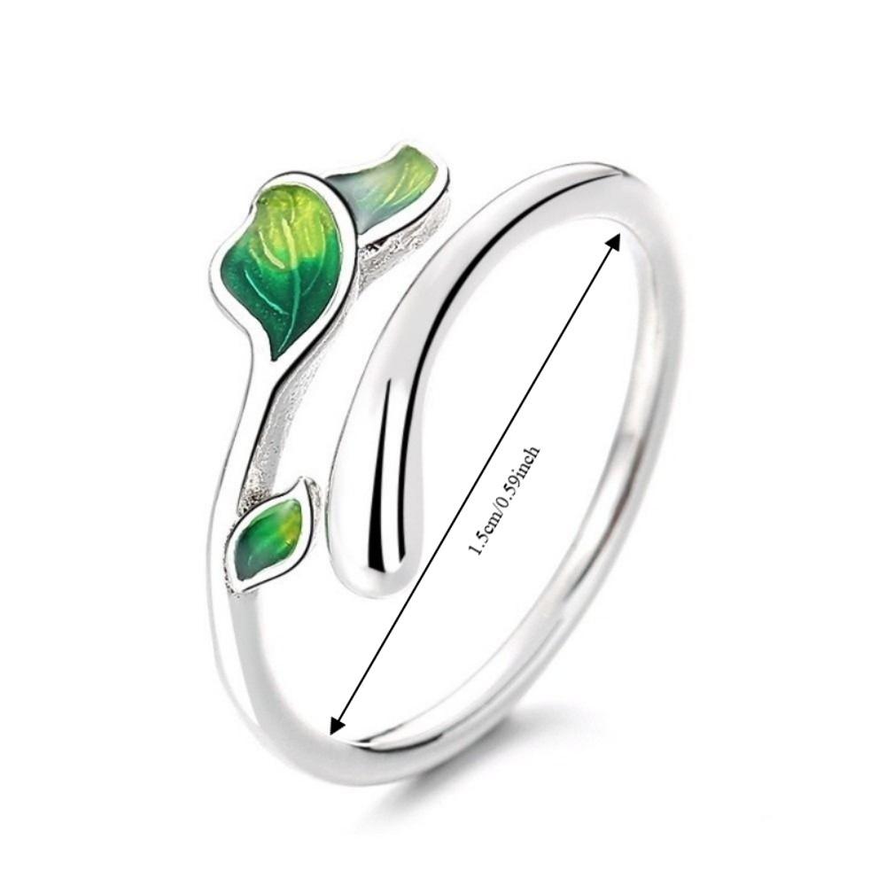 Adjustable Enamel Leaf Ring Oil Drop Women's Ring Elegant Leaf Opening Ring  Gifts