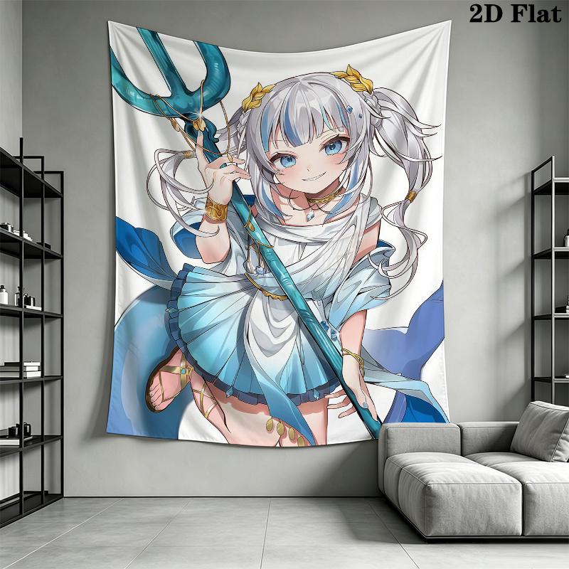 Gawr Gura Wall Tapestry Aesthetic Wall Hanging Printed Fabric Blanket Decorative Tapestries for Bedroom Living Room Home Decor