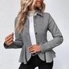 Women Casual Suit Coat Lapel Long Sleeve Double Breasted Suit Jacket Ruffle Hem Striped Print Business
