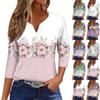 Жен. Футболка Футболка С принтом Пуговицы Рукав 3/4 Повседневные Выходные Мода Классический Классический V-образный вырез Обычный Верх