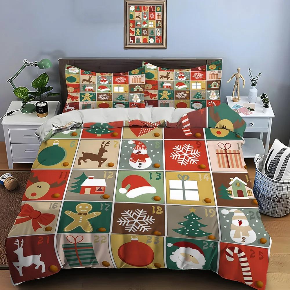 Christmas Print Bedding Set Duvet Cover 1 Duvet Cover 1/2 Pillowcases Adult and Kids Bedding Set Luxury Holiday Christmas Gifts