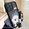 New Checked Puppy Soft Shell Suitable for Apple 16promax Mobile Phone Case Lanyard Iphone15 14 Protection Case