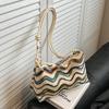 Ethnic Style Striped Crossbody Bag Slack Feeling Commuter Crossbody Bucket Bag Broadband Single Shoulder Knitted Armpit Bag Women