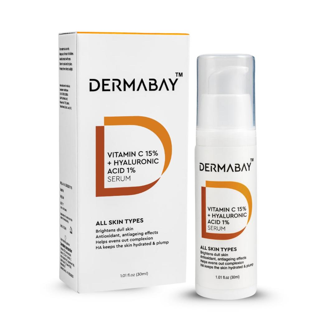 Сыворотка Dermabay с витамином C 15% + гиалуроновой кислотой 1% - Ультимативная формула ухода для сияния кожи - Осветляющая Вит C для мужчин и женщин - 30 мл