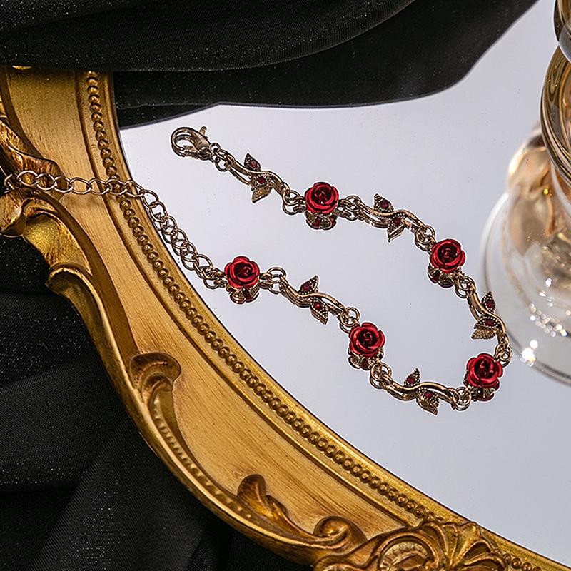 Luxurious Vintage Rose Flower Necklace Bracelet Earrings Set Elegant Women'S Party Jewelry Accessories Valentine'S Day Gift