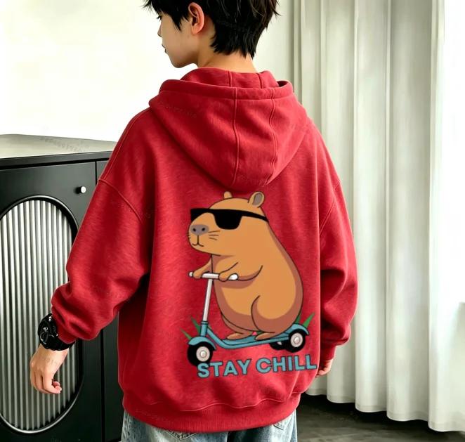Spring, Summer, Autumn and Winter Children's Fun and Fashionable Otter Pattern Hooded Sweatshirt, Cool Boys' and Girls' Top