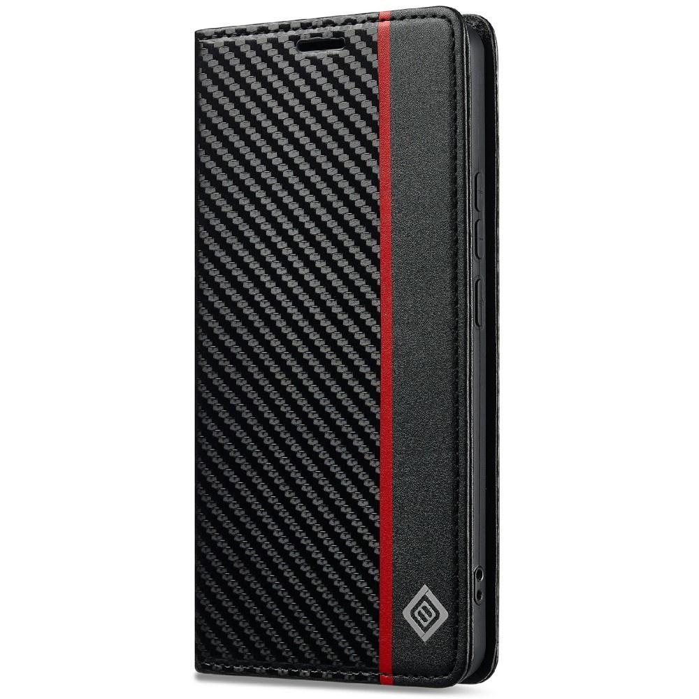LC.IMEEKE Carbon Fiber Texture Wallet Case for Xiaomi Redmi Note 14 4G - Black