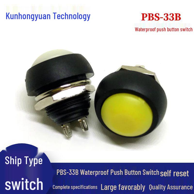 PBS-33B 12MM Waterproof Momentary Push Button Switch - Self-Resetting, Round, No Lock.