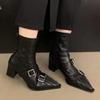Women Ankle Boots Pointer Toe Mid Heels Shoes Fad Leather Sexy Botas Women 2024 Trend Winter Designer Pumps Goth Botas De Mujer