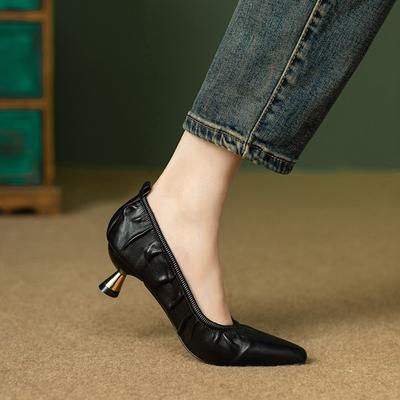 Новые женские туфли-лодочки, эластичные топсайдеры, базовые туфли-лодочки с острым носком, лаконичные модельные туфли без шнуровки на высоком каблуке, осенняя обувь Zapatos Mujer