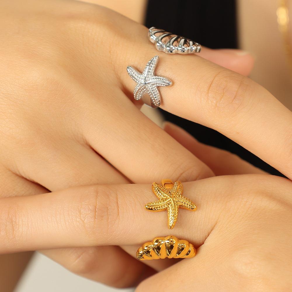 Adjustable Starfish Ring Set Silver Star Waist Chains Exquisite Shell Ring Party