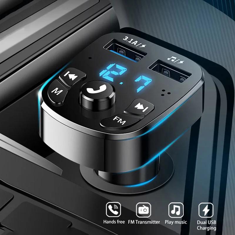 Беспроводной автомобильный комплект Handfree Dual USB Автомобильное зарядное устройство Bluetooth 5,0 FM-передатчик MP3-плеер Модулятор Радио-адаптер Автомобильное зарядное устройство
