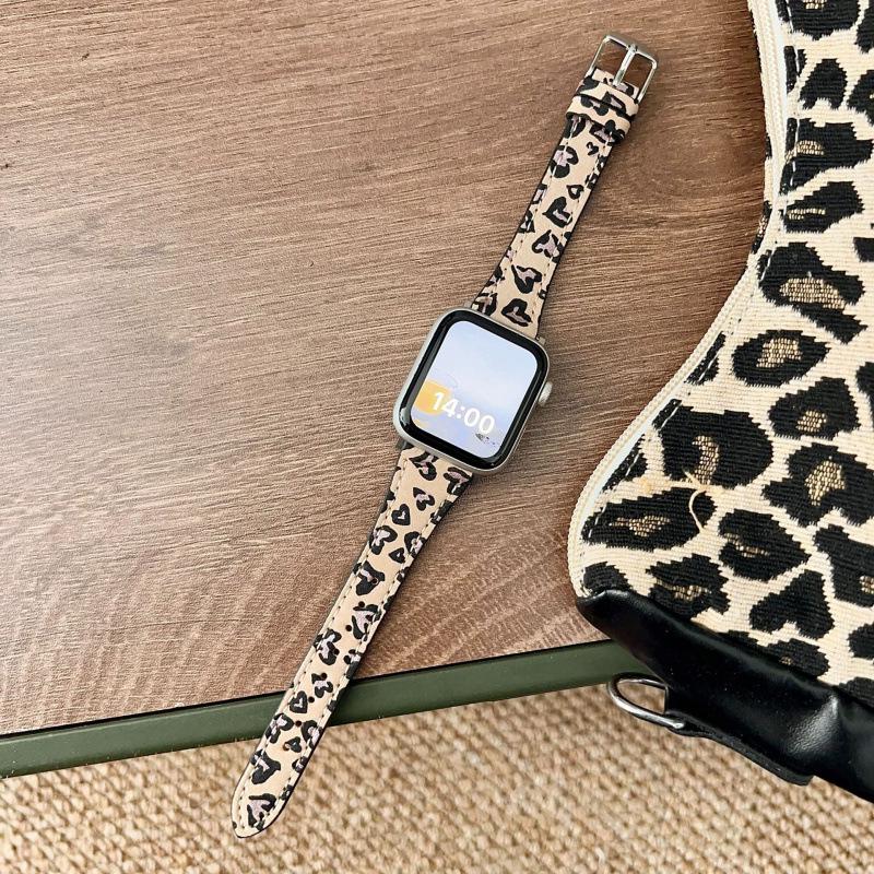 Кожаный ремешок с леопардовым принтом для Apple Watch 11 iWatch 10987E, Huawei FIT4, Xiaomi 9PRO
