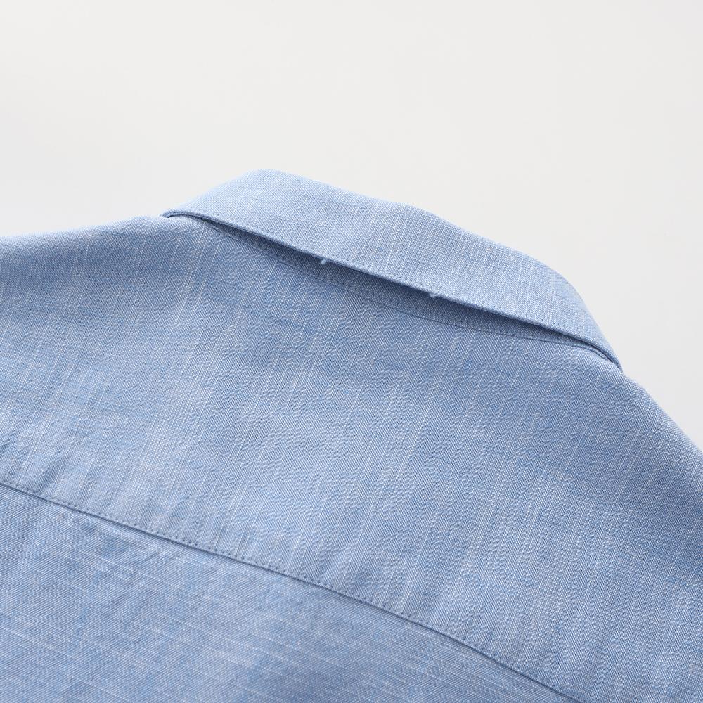 Мужская приталенная повседневная рубашка с длинным рукавом - Дышащая мягкая смесь хлопка и льна для весны/лета, воротник на пуговицах с левым нагрудным карманом