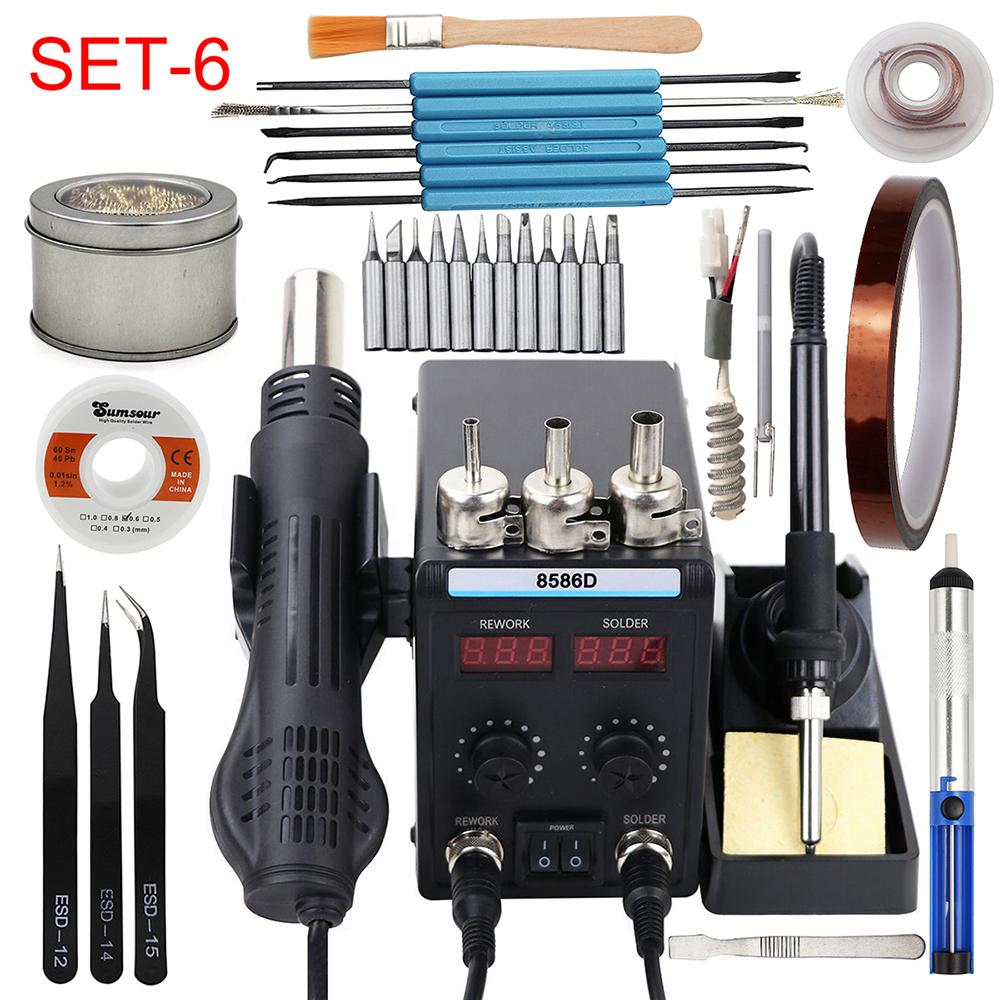 Новая сварочная станция 8586D, двойной цифровой дисплей, фен, паяльник, инструмент для ремонта мобильного телефона, компьютера