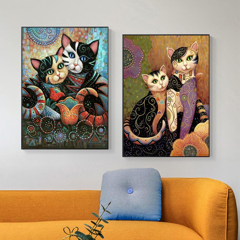 Известные произведения искусства Густав Климт постеры с изображением кота холст живопись абстрактные милые животные ретро настенная картина для гостиной домашний декор