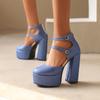 2025 Plus Size Pleated Stripes Ultra-High Thick Heels Summer Sexy High Heels Round Rivets Hollowed Out Platform Back Zip Pumps