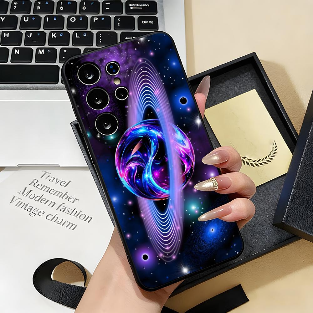 Чехол для телефона 'Космическая планета' для Samsung S26 S25 S24 FE S23 S22 S21 Plus S20 Ultra Note20Ultra Черный Мягкий корпус