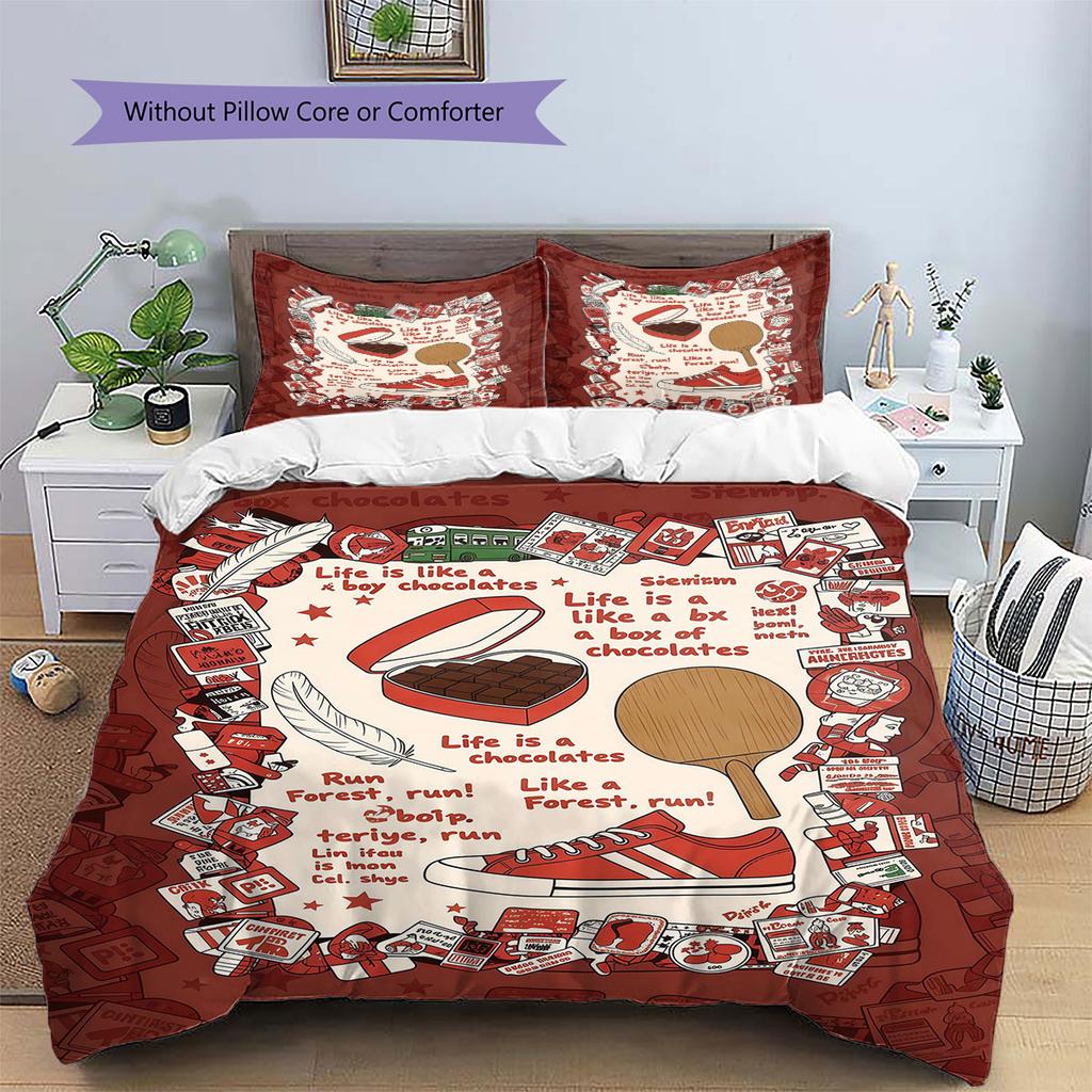 Gump illustration Pattern Bedding Quilt Set Quilt Cover Pillowcase Home Decoration Birthday Gift (1 * duvet cover + 2 * pillowcase, without core)