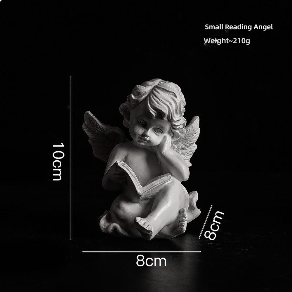 Расписанная вручную полимерная статуэтка читающего ангела - Винтажный декор для книг, Фигурка для домашнего алтаря, Коллекционный подарок, Реквизит для фотографии