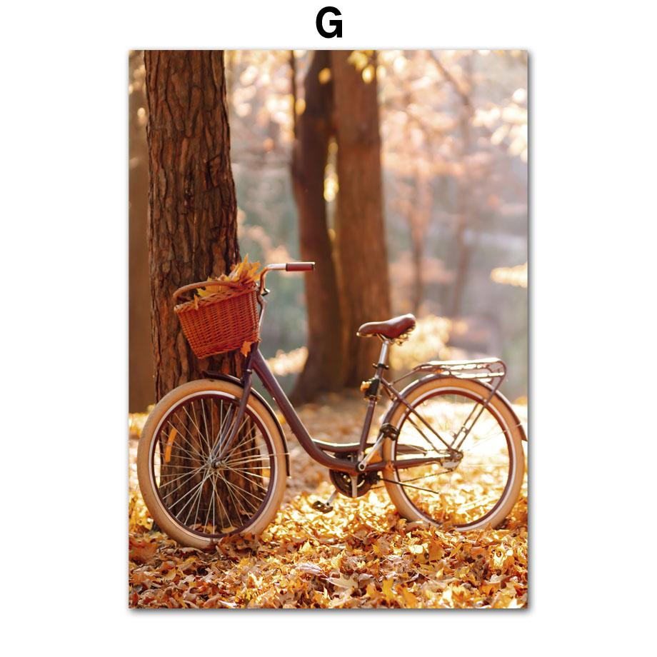 Осенние опавшие листья, клен, олень, велосипед, камера, осенние постеры и принты, настенная живопись на холсте для гостиной, украшение дома