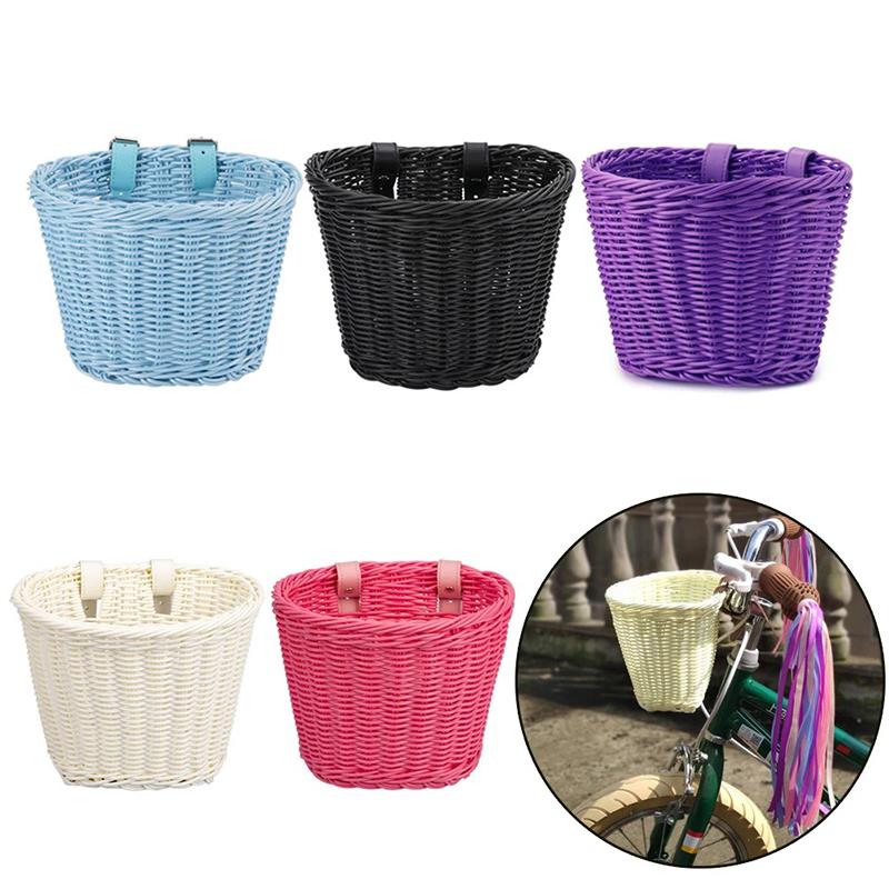 Съемная корзина для велосипеда, корзина для велосипеда из искусственного ротанга, сумка для хранения на переднем руле, рюкзак для велосипедных принадлежностей