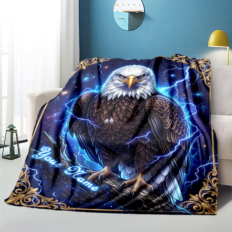 1PC Custom Name Eagle Power Fantasy Art blanket versatile,all-season throw suitable for the living room,bedroom,camping,travel,and gift