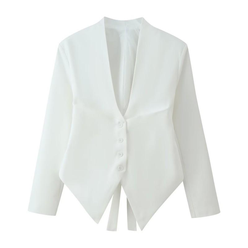 2026 Womens Fitted Short Blazer Pleated Design Single Breasted Casual Streetwear Jacket W017