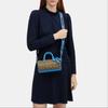 Coach Кружевная Пластина с Логотипом из 19 Букв Классический Принт Бахрома Холст и Кожа Сумка Бостон Женская Сумка на Плечо Темно-Коричневый Синий CB874-SVVRF