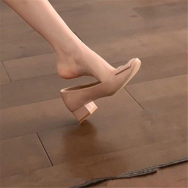 Популярные туфли-лодочки с квадратной пряжкой на толстом каблуке для женщин, весна 2025, новый французский темперамент, квадратный носок, средний каблук, офисные туфли на высоком каблуке