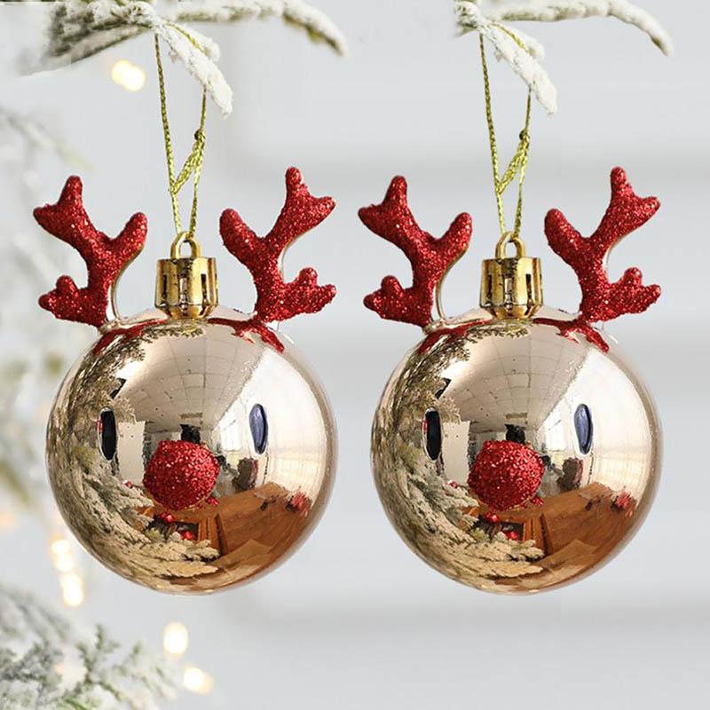 2pcs Elk Christmas Balls Ornaments Xmas Tree Hanging Bauble Pendant Christmas Decorations for Home New Year Party Navidad 2025