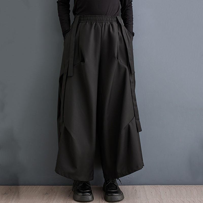 Черные винтажные повседневные свободные брюки с высокой талией больших размеров, весенне-осенние широкие брюки, женские брюки