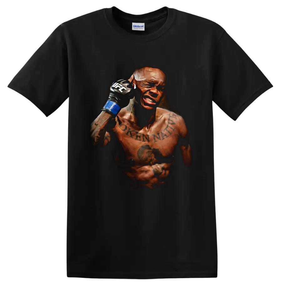 Israel Adesanya MMA Fighter T Shirt w/ Intense Portrait Combat Sports Fan Tee