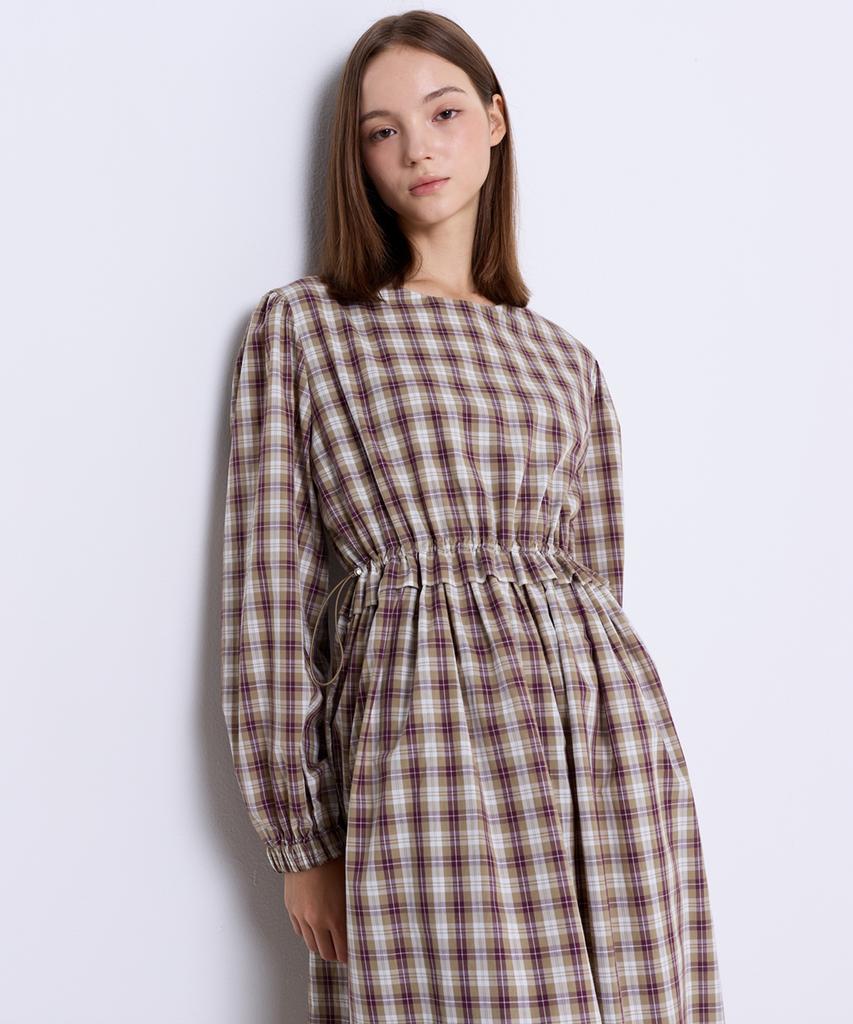 Manavis Seven Tide Check String Dress [Mocha]