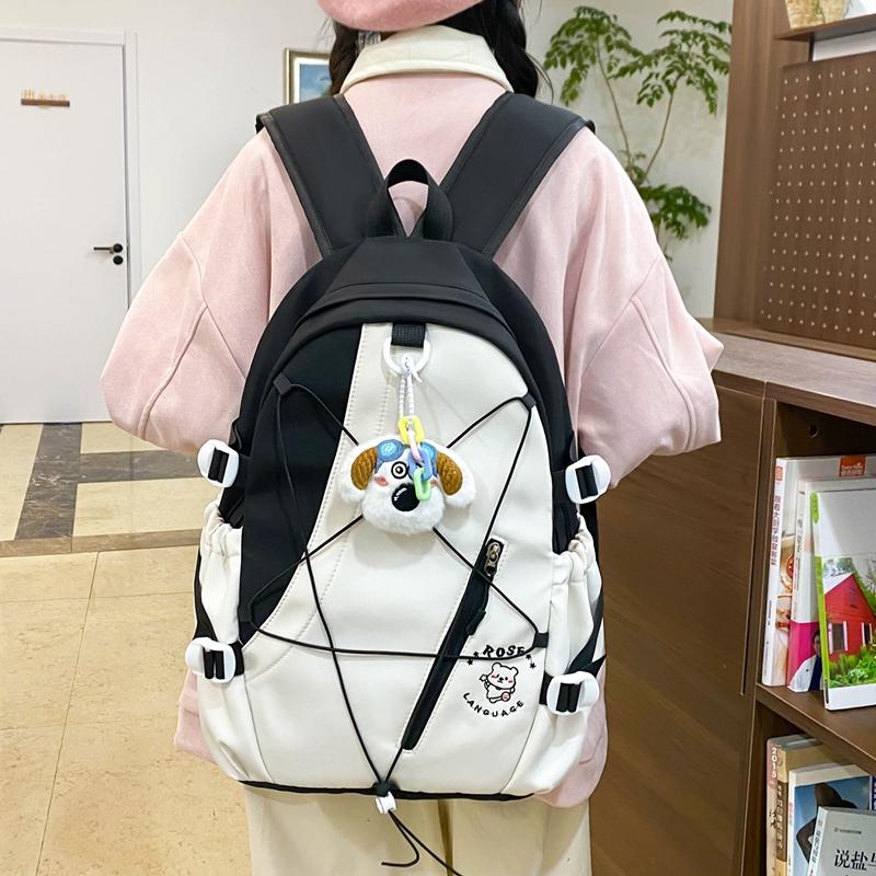 Three-Piece Backpack Set for Primary and Middle School Students Schoolbag Color Block Cartoon Backpack for Women Large Capacity Backpack
