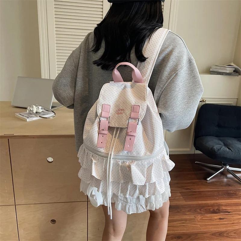 Рюши Сшитые Mochilas Mujer Горошек Принт Mochila Сумка Большой Вместимости Праздничный Дорожный Рюкзак Холщовые Сумки для Женщин
