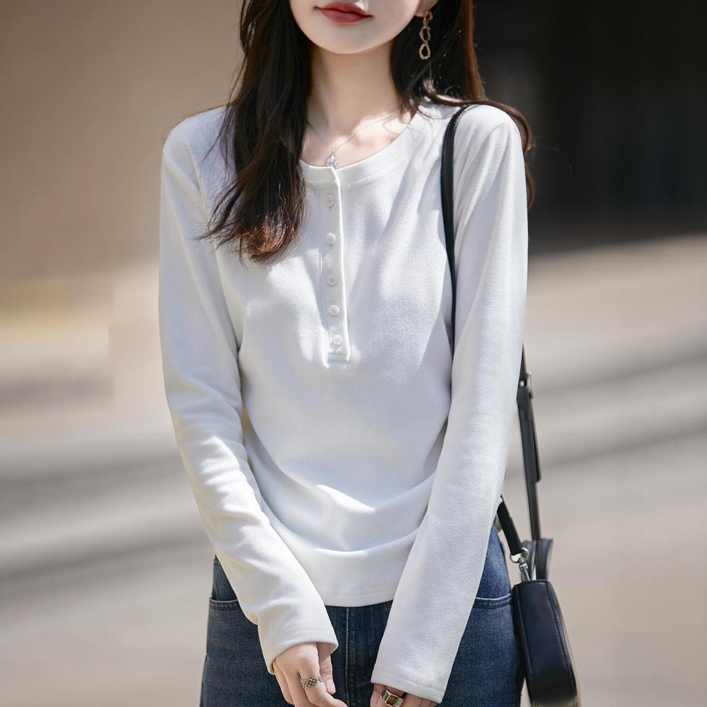 Женский трикотажный топ с длинными рукавами и плиссировкой высокого класса - Круглый вырез, Модный и удобный для осени/зимы