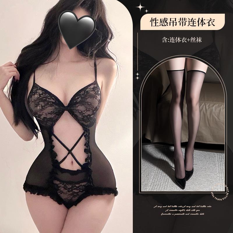 Sex underwear mesh perspective temptation straps low cut sexy backless hot open uniform suit
