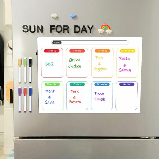 1 Set Magnetic Message Board Refrigerator Magnet Erasable Writing Surface Weekly Planner Kitchen