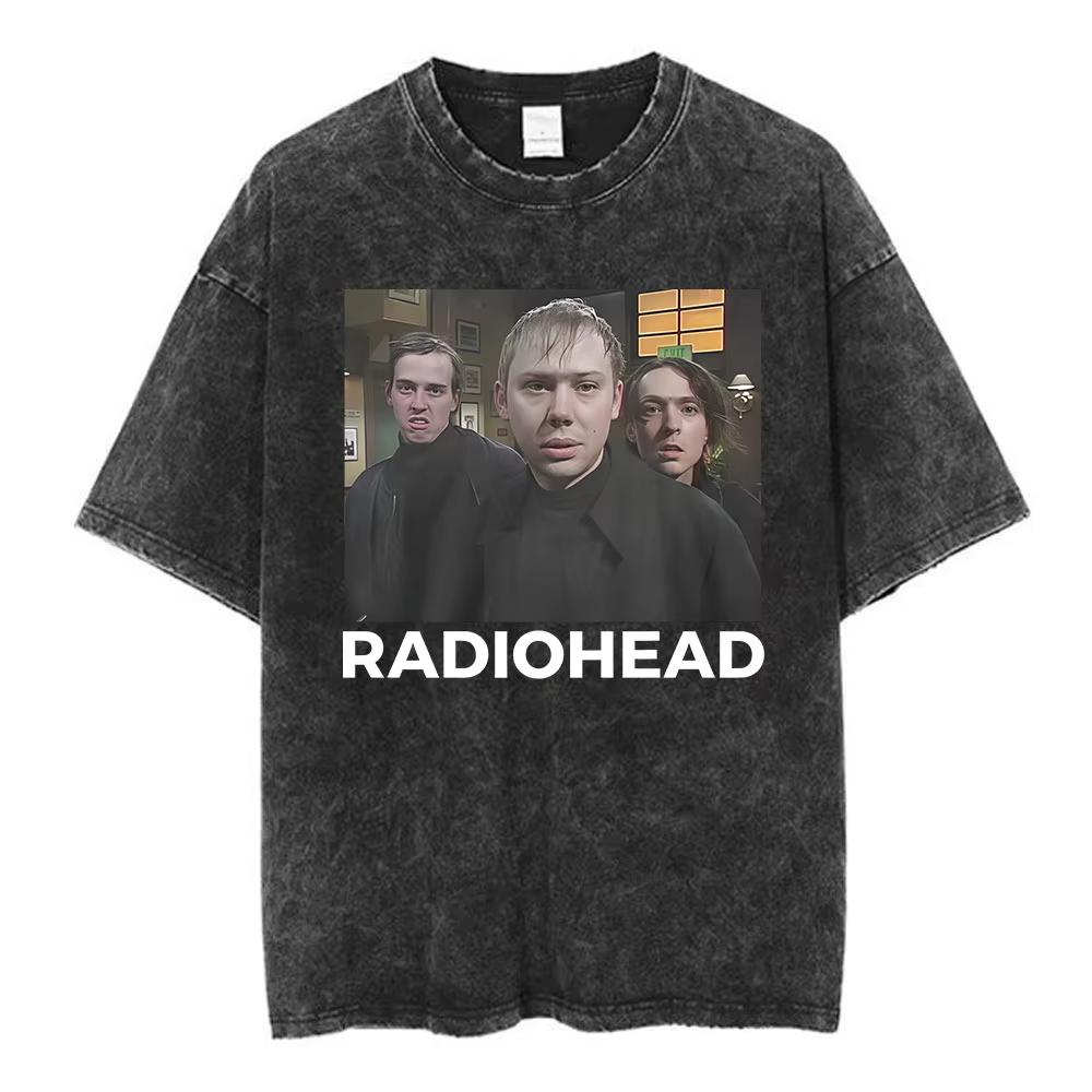 Rock Band Radiohead The Bend Забавная Кошка Винтажные Стираные Футболки Мужские Женские Мода Хип-Хоп Футболки Хлопок Мужская Футболка Уличная Одежда