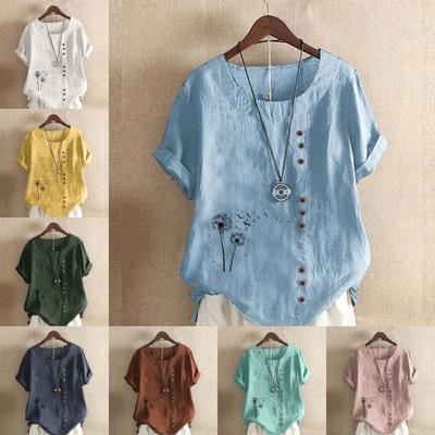 Женская модная черная футболка с коротким рукавом с принтом одуванчика, свободная хлопковая рубашка, повседневная свободная летняя блузка, топы больших размеров